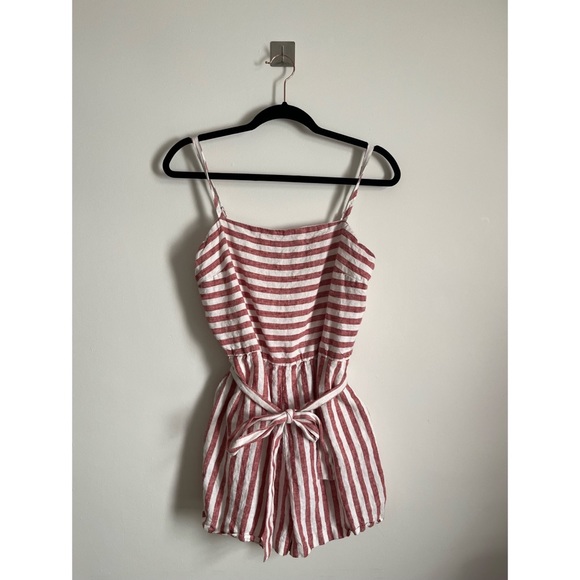 Striped Linen Romper - Picture 1 of 4
